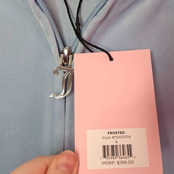 JUICY COUTURE OG Bling Velour Zip Up Hoodie Frosted Light Blue Size Large NWT - Picture 6 of 7